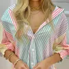 Blouses pour femmes femmes mode rayé imprimé chemise dame à manches longues Blouse col rabattu froncé bouton conception décontracté hauts