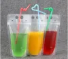 Wholesale Clear Drink Pouches Bags frosted Zipper Stand-up Plastic Drinking Bag with straw with holder Reclosable Heat-Proof 17oz