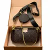 Designerväskor Gammal blomma Brun Tre-i-en-axelväska Sjufärgad axelrem Clutch Combo Präglad Mode Lyx MULTI POCHETTE Messenger Bag-väska för kvinnor