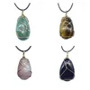 Pendant Necklaces Healing Crystal Rock Stone Waterdrop Handmade Necklace Birthstone Gold Plated Full Wire Wrap With PU Cord Chain Jewelry