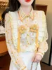 Dames blouses shirts h han queen simple lente herfst elegante zoete dame Koreaanse losse casual print vintage ol kantoorwerktops 230509