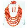 Colar Conjunto de Brincos Moda Requintada Clássico Laranja 5 - Camada Coral Colar. Noiva Africana Pulseira de Casamento. Brincos e Jóias