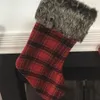 Christmas Stockings 18 inches Large Plaid Snowflake Plush Faux Fur Cuff Stockings Family Holiday Xmas Party Decorations