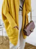 Women's Knits Elegant Midi Hoodies Cardigan For Women Sweater Office Lady Knitwears Yellow Outerwears Sweaters Loose Oversize Mujer