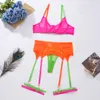 Contrasto Color Lingerie senza cucitura senza cucitura biancheria intima in pizzo in 3 pezzi trasparente reggiseno sensuale intimo e sussulto set