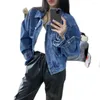 Women's Jackets Korean Chic Autumn Niche Everything Lapel Loose Multi Pocket Washed Blue Bubble Sleeve Short Style Denim Coat Female