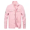 Heren Jackets Men Red Pink Denim Jackets Outerwear Jean Coats Spring Autumn Man's Holes Jackets Men gescheurd Slim Fit Denim Outdoor Jackets 230509