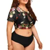 Kvinnors plus storlek badkläder tre bitar hög midja baddräkt Sexiga damer baddräkt Push Up Bikini Plus Size Swimwear Women Z0508