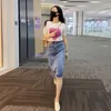 Vestidos de trabajo Pantalones vaqueros de moda Faldas Trajes Ropa de verano para mujer Conjunto de falda de mezclilla de cintura alta coreana Conjuntos de 2 piezas Conjuntos para mujer Q90