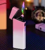 Dernier Gradient Coloré En Alliage De Zinc Double ARC Briquet Coupe-Vent USB Charge Cyclique Portable Innovant Affichage De La Puissance Herbe Cigarette Tabac Titulaire De Fumer