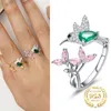 Ringas de banda Moda Sterling Silver 925 Hummingbird Ring Colorful Zircon Flor Bird Rings para mulheres Presente de jóias de prata Z0509