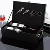 Şarap Gözlükleri Deri Lüks Çantalar Şişeler İçin Kırmızı Sunum Kutusu Taşınabilir Şampanya Taşımacılığı Valizler 230508
