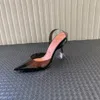 Designer klänning skor AMINA muaddi Klassisk sandal Sexig genomskinlig PVC slingbacks 9,5 cm högklackade sandaler spole klackar spetsiga tår damsko 35-42 med box