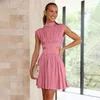 Casual Dresses Solid High Waist Hollow Out For Women Summer Sleeveless Cut Dress Fashion Elegant Clothes Vacation