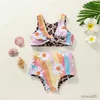 Two-Pieces Baby Girl Swimsuits Toddler Kid Leopard Floral Print Swimwear For Girls Bikini Set Summer Bikini Set Children Bathing Suits