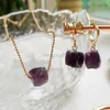 Pendant Necklaces Small Square Charm Natural Crystal Stone Necklace for Women Irregular Nuggets Rock Quartz Citrines Pink Purple Choker Y23