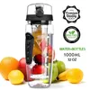 Water Bottles 1000ml Bpa free plastic sports fruit infusion bottle with infusion set juice vibration beverage bottle 230508