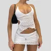 Zweiteiler Kleid Zweiteiler schicke Frauen V-Ausschnitt Neckholder Camis Tops Sexy Brustwickel rückenfrei Bandage Crop Tops Mini Bleistiftrock Weiß 230509