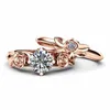 حلقات الفرقة Modyle 2023 New Fashion Silver Color and Rose Gold Color Rose Rose Flower Ring for Woman CZ Stone Wedding Ringspling Z0509