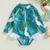 Deux pièces bébé maillot de bain été enfants bébé filles maillots de bain cocotier fleur imprimer à manches longues à volants maillot de bain enfants vêtements de plage