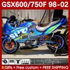 Body For SUZUKI GSXF750 GSXF600 KATANA GSXF 600 750 CC 600CC 750CC 1998 1999 2000 2001 2002 169No.132 GSX750F GSXF-600 GSXF-750 GSX600F 98 99 00 01 02 Fairing blue factory