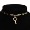 Choker Punk Neck -kedjor för kvinnor Kvinna Guldfärg Rostfritt stål Key Lock Cross Pendant Halsband Statement Party Jewelry