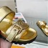 Designer Sandaler Bom Dia Comfort Flat Sandal Gold Silver Metal Sandaler Kvinnor Buckle Slides Leather Slippers Presbyopia Fashion Shoe Dayremit