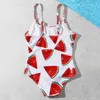 Two-Pieces Girls' Summer Swimwear Cute Crisscross Small Watermelon Printing One Piece Swimsuit Swimming Bathing Suit Monokini