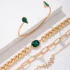 Anklets Crystal Inlaid Wheat Ear Water Droplet Sugar Shape Bracelet Set Light Luxury Green Combination Four Piece