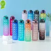 Nouvelle bouteille d'eau de 1 litre avec paille, tasse en plastique givré avec marqueur de temps pour filles, tasses portables Kawaii de voyage, de Sport en plein air et de Fitness