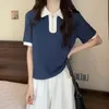 Womens Polos Shoulder Length Short Sleeves Womens 2023 Summer Multicolor Loose T-shirt Zipper V-neck Korean Polo Shirt Large Top