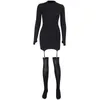 Casual jurken dameskleding zwart sexy bodycon jurk lange mouw Suspender Buckle elastisch slank mini -pak met kousen feestclub