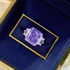 Flower Cut 6ct Amethyst Diamond Ring 100% Real 925 sterling silver Party Wedding band Rings for Women Promise Engagement Jewelry