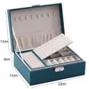 Pudełka z biżuterią dwuparowcowe skórzane pudełko na biżuterię Organizator kolczyki pierścienia Naszyjka magazynowa z zamkiem kobiety prezent 230509