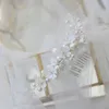 Wedding Hair Jewelry White Porcelain Flower Bridal Comb Piece Pearls Handmade Women Headpiece Ornament 230508