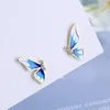 Stud Earrings Real 925 Sterling Silver Fashion Blue Enamel Insect Butterfly Shiny Cz for Women Wedding Party Fine Jewelry Da2713