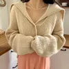 Women's Knits Tees Korean Chic 2023 Autunno Cardigan lavorato a maglia Streetwear Maglione Riduzione dell'età Cappotto corto monopetto con risvolto grande Donna 17262