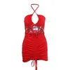 Sukienki swobodne czerwone 18-35 wiek dziewczęta bez pleców szyi letnia wygodna sukienka Bnreathable wysokiej jakości 2023 Solidne rękawy bez rękawów