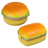 Dinnerware Sets Cute Fork Hamburger Burger Lunch Box Double Tier Container Bento Lunchbox