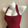 Débardeurs pour femmes Camis été tricoté jarretelle dos nu culture hauts femmes sangle de cou sans manches Sexy rouge gilet Vintage réservoir 230509