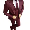 Costumes pour hommes 3 pièces bordeaux pour hommes 2023 Slim Fit mariage Blazer garçons d'honneur bal fête smoking robe élégante (veste gilet pantalon)