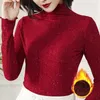 T-shirts Femmes Velours Col Roulé Volants Chemise Chaude Femme Brillant Haut D'hiver Noir Sous-Vêtements Thermiques Intérieur Body Wear Mode Coréenne