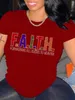 Dames t-shirt LW plus size tee vrouwen Rhinestone Faith Letter Gradiënt geometrische print t-shirt korte mouw o nek mode dame kleding j230506