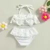 Costume da bagno bikini a due pezzi per bambina Costume da bagno bikini estivo senza maniche Top in pizzo con scollo all'americana Set di costumi da bagno con fondo bikini