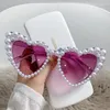 Óculos de sol em luxo fino e cintilante amor pérola de sol góses femininos Coração Casual Bling Lentes de Sol Mujer