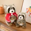 17/23/30 cm Simulatie Raccoon Peluche speelgoed Mooie dierenpoppen Leuke wasbeer met bells Mantel verjaardagscadeau voor kinderen