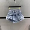 Spódnice 2023 Summer Sexy Ruffle Mini Denim Spódnica Kobiety Patchwork A-Line krótkie dżinsy S567