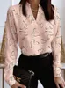 Camiseta para mujer, blusa elegante con cuello en V, camisa ajustada con estampado de flores Vintage Popular, Tops de manga larga a la moda para oficina de otoño 2022