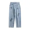Jeans pour hommes printemps et automne mode coréenne rue Hiphop Style pantalon Tube droit ample jambe large broderie 230509