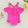 Two-Pieces Toddler Baby Girls Bodysuit Swimsuit Cute Off Shoulder Sleeveless Ruffle Bathing Suit Infant Girl Summer Beach Swimwear